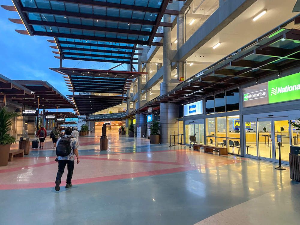 Renting a car in Honolulu. Image of the car rental area at Honolulu Airport in early morning