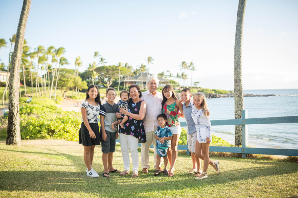 Image of grandparents with grandchildren at a Maui photo shoot