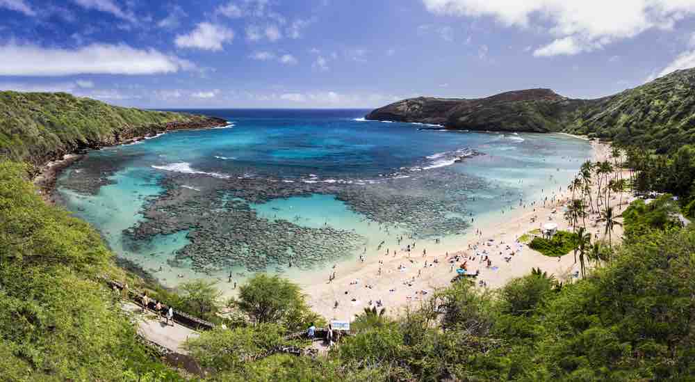 Image of Hanauma Bay, a popular Oahu snorkeling beach