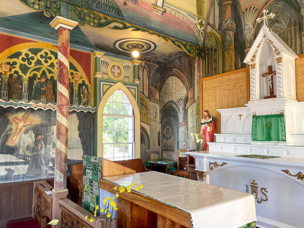 Image of a colorful inside of a church in Hawaii.