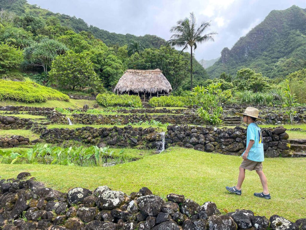 Image of a boy walking at Limahuli Garden on Kauai