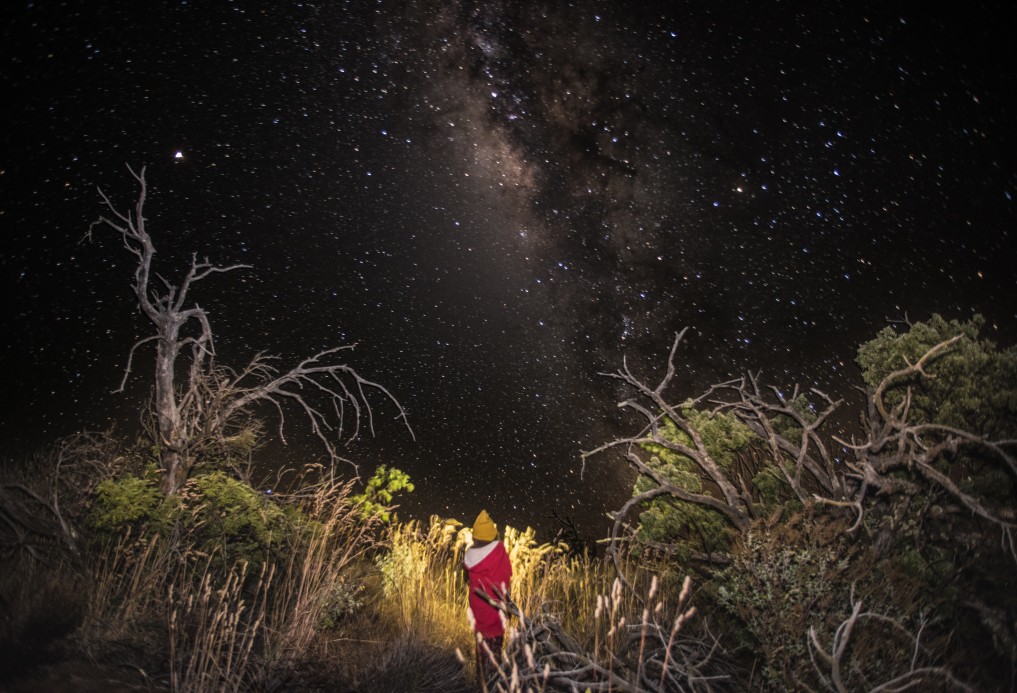 Image of someone at Mauna Kea looking up at the stars.
