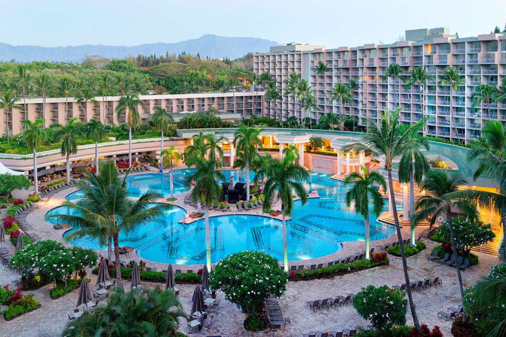 The Royal Sonesta Kauai is one of the best Kauai resorts for families. Image of the massive pool area at the Royal Sonesta Kauai