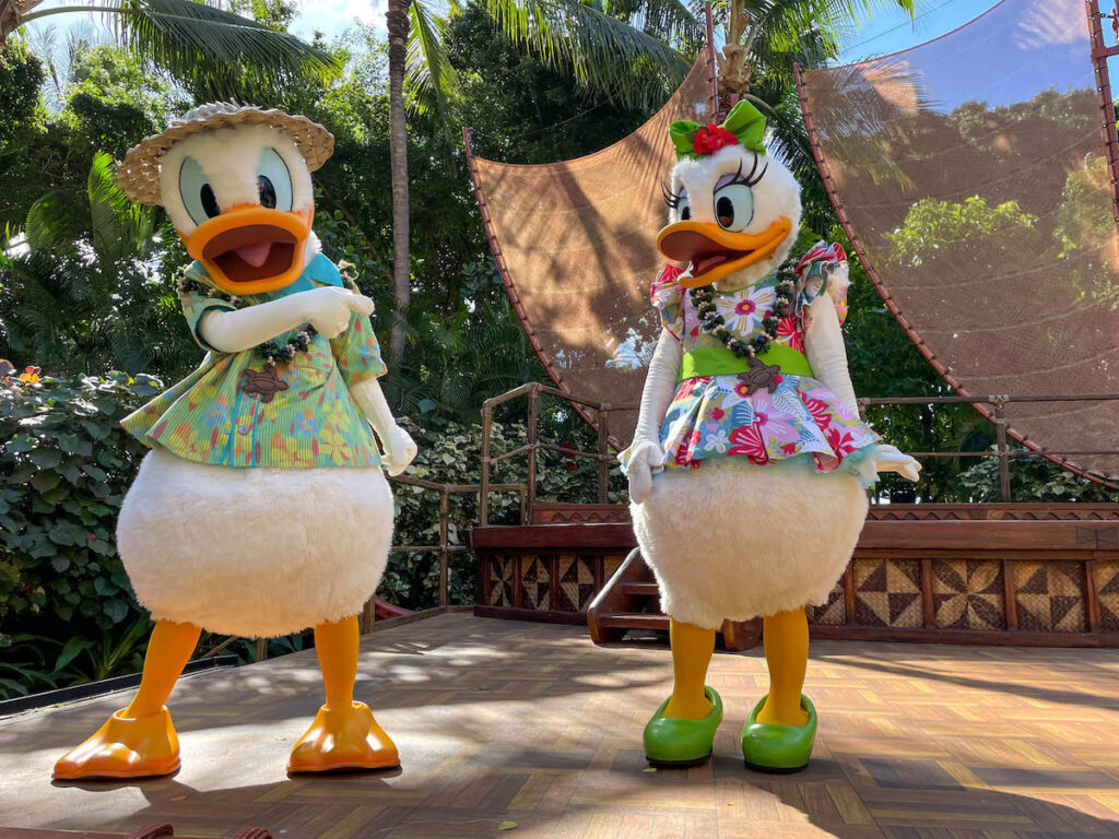 Image of Donald and Daisy Duck dressed in Hawaiian clothing
