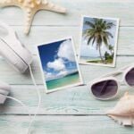 Find out how to plan a trip to the Big Island of Hawaii by top Hawaii blog Hawaii Travel Spot! Image of white headphones, a shell, sunglasses, photos of beaches, and a starfish