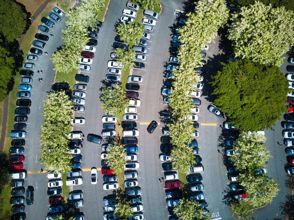 Aerial image of a Waikiki parking lot