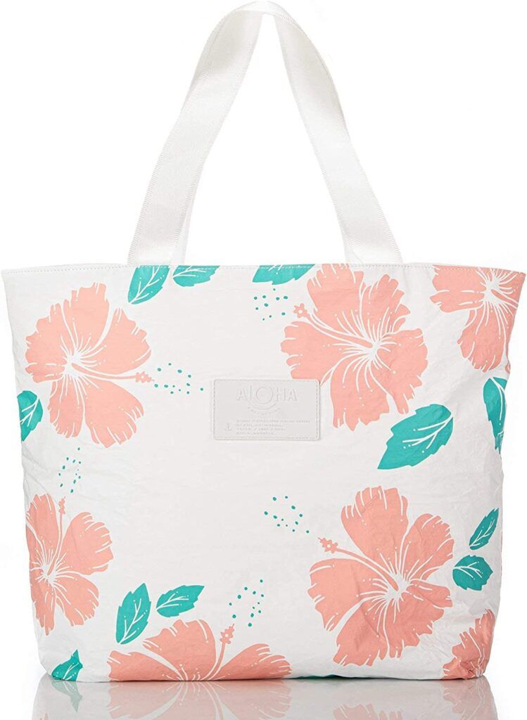 Image of a pink hibiscus beach bag