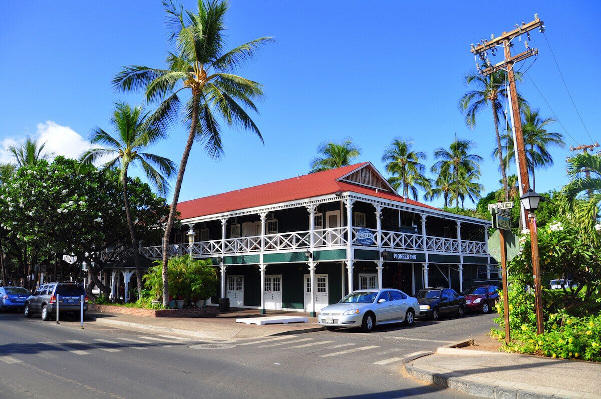 Find out the best things to do in Lahaina Maui recommended by top Hawaii blog Hawaii Travel Spot! Image of the Pioneer Inn on Front Street