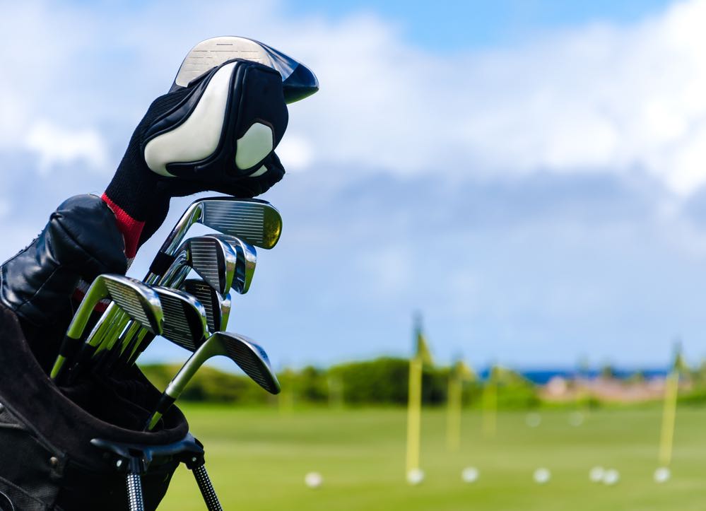 Golf background with clubs, in Hawaii, Kauai