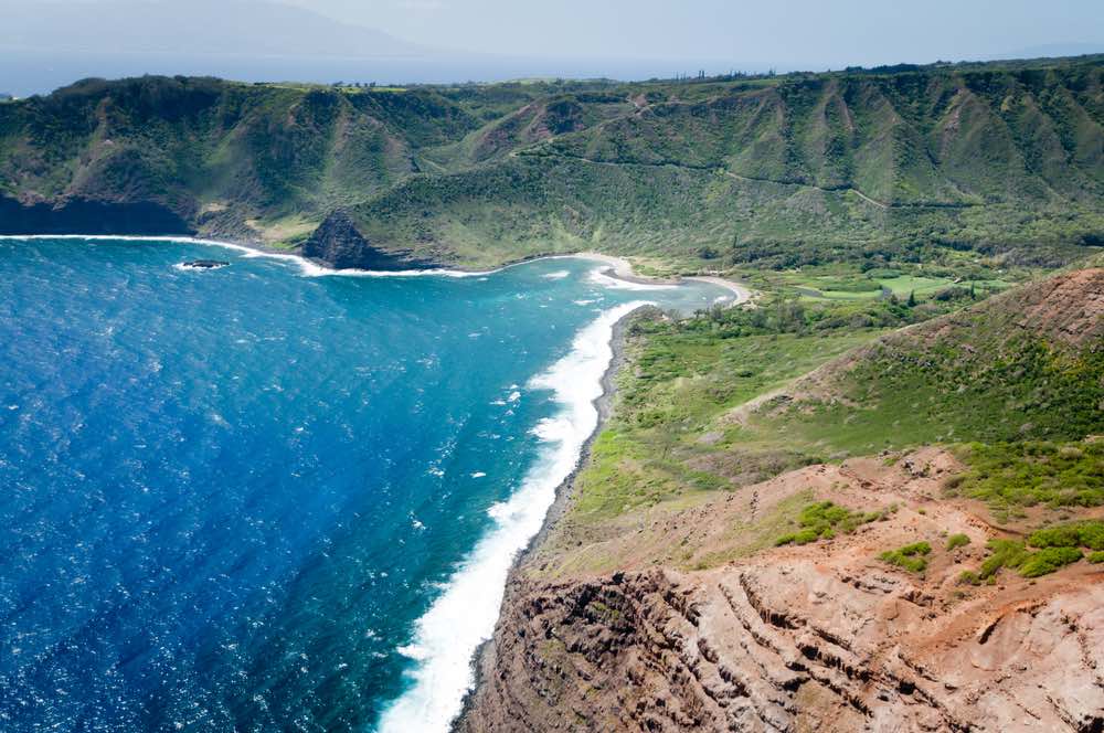 Aerial picture of a part of Molokai island coast, Hawaii