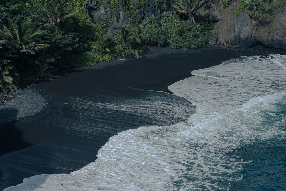 Image of Waianapanapa Black Sand Beach in Hana Maui.