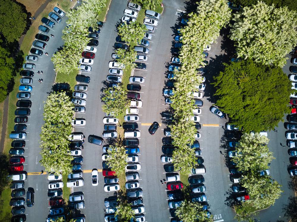 Image of an aerial shot of a Waikiki parking lot