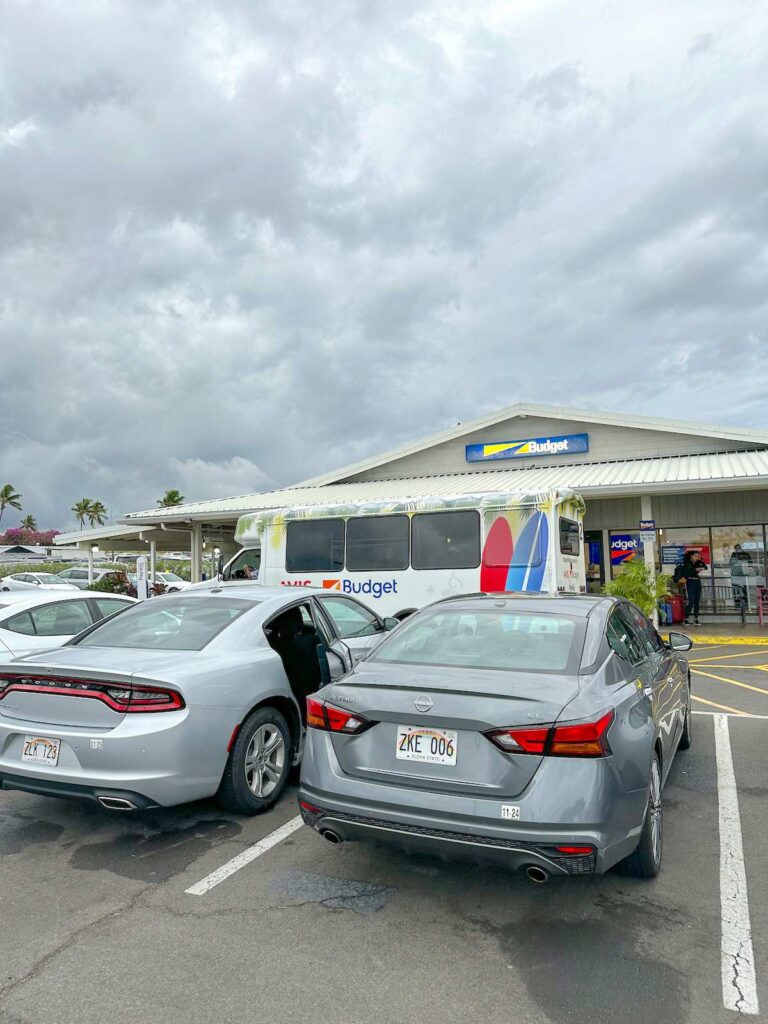 Image of the Budget rental car lot in Kona