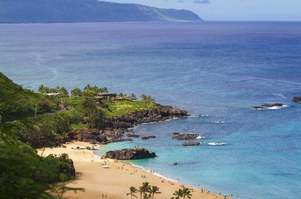 Waimea Bay on Oahu is a popular cliff jumping spot in Hawaii