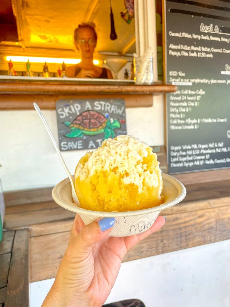 Image of a yellow shave ice at Wishing Well Shave Ice on Kauai