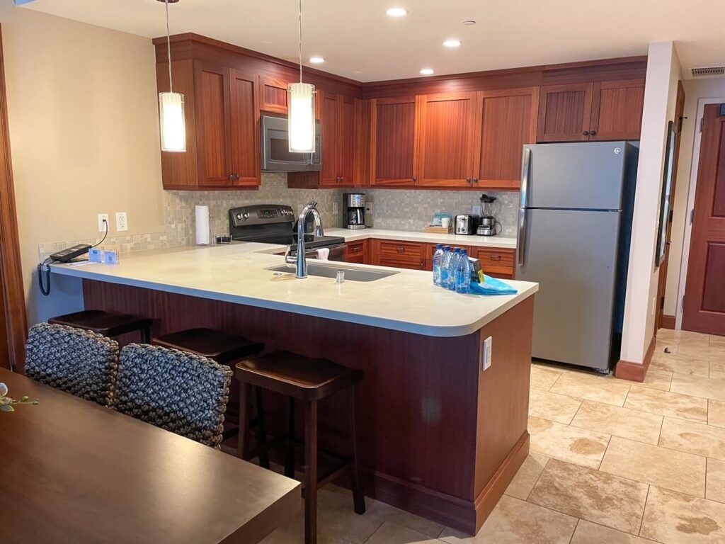 Image of a large kitchen and dining area at the Koloa Landing Resort on Kauai