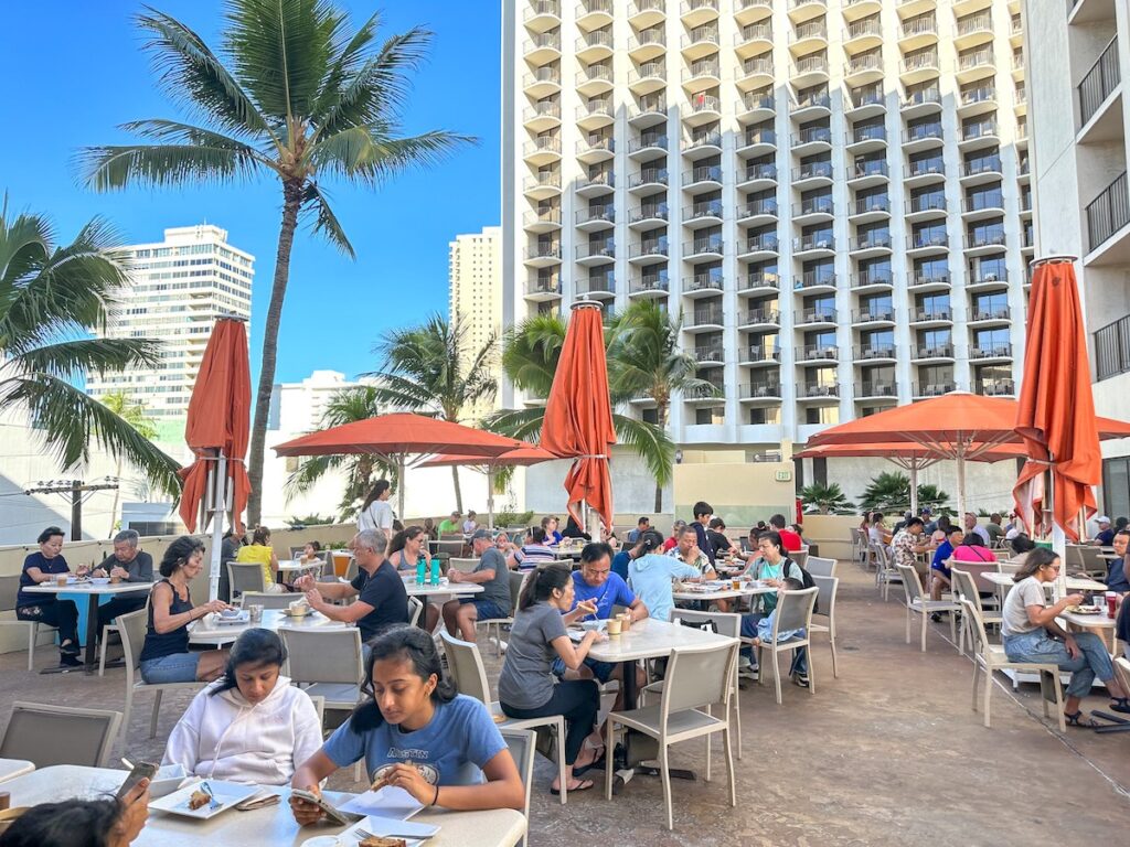 Image of the breakfast area at the Hyatt Place Waikiki Beach. Photo credit: Marcie Cheung