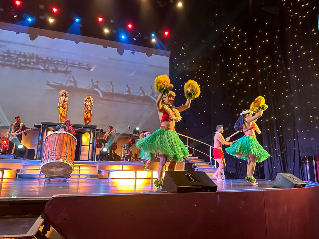 Image of hula dancers at the Rock-a-Hula show in Waikiki. Photo credit: Marcie Cheung